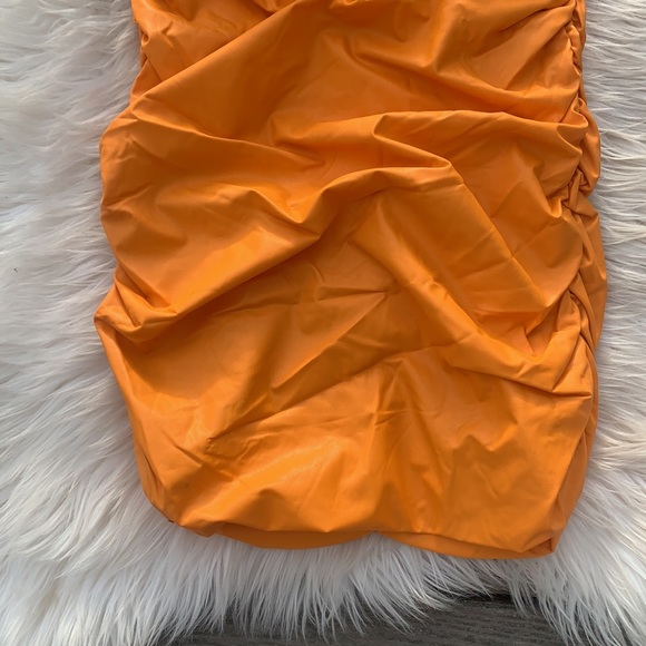 NWT Pleather Leather Vinyl Look One Shoulder Strapless Ruched Mini Dress - Picture 10 of 13